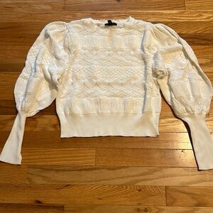 Bloomingdale’s AQUA Pointelle balloon-sleev sweater. Never worn, cropped, size S